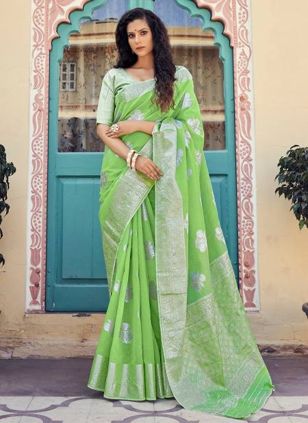 Pista Green Colour New Fancy Festive Wear Linen Silk Latest Saree Collection 9706
